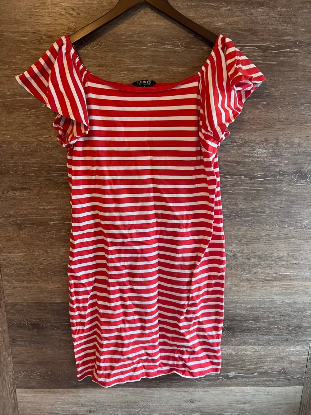 Ralph Lauren Summer dress size Large Red Stripped Nautical short Cotton